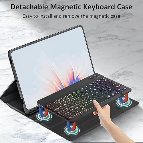 Miniatura 3 de Funda con teclado para Samsung Galaxy Tab S9 Plus con soporte para bolígrafo, funda para teclado Bluetooth, 7 colores, retroiluminada, teclado