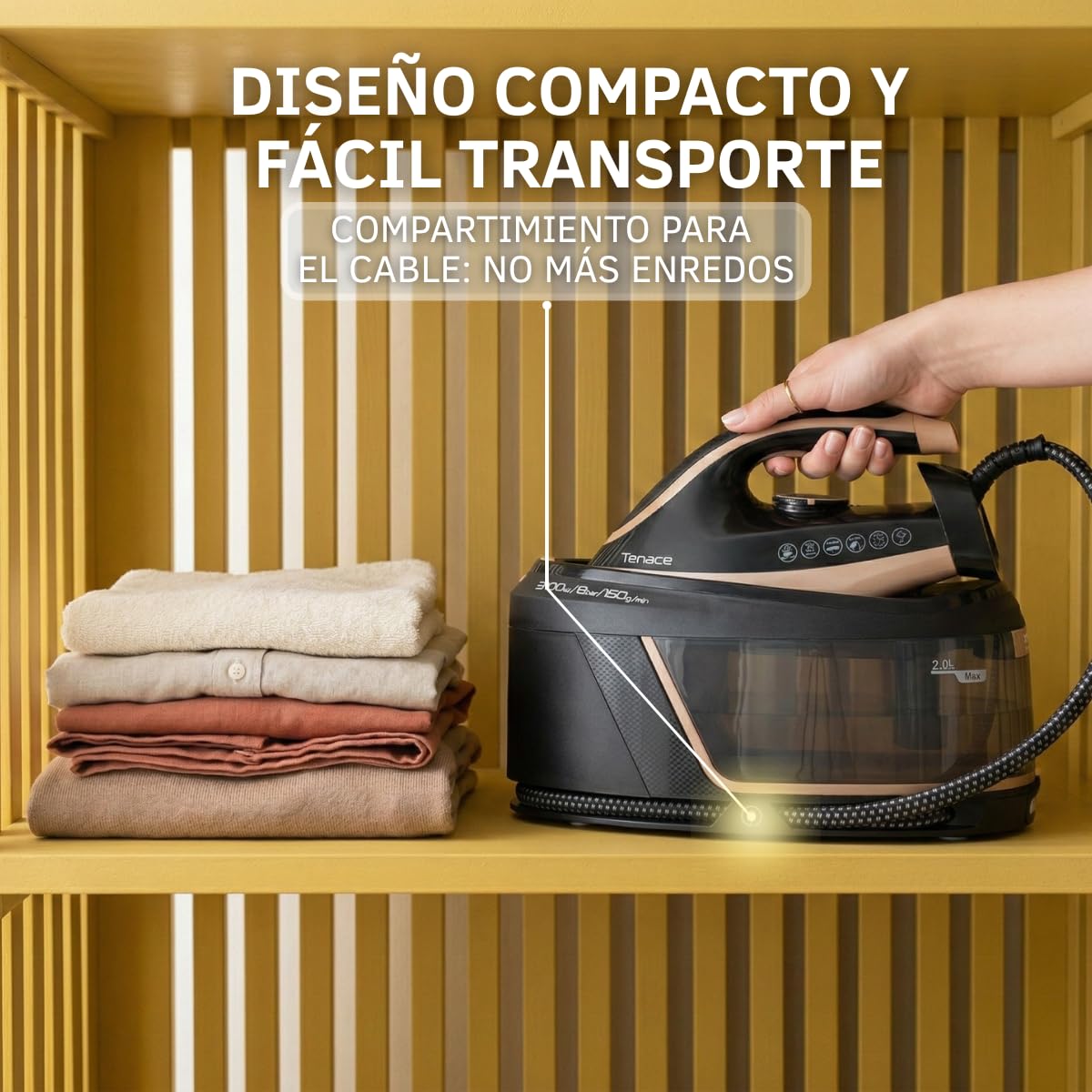 Centro de Planchado Plancha de Vapor para Ropa 3100W 8 Bares Vapor Vertical 150 G/Min Deposito 2L Suela Ceramica Antiadherente Autolimpieza Modo Eco Autoapagado Antical Cord 360 Seleccion Temperatura - 3