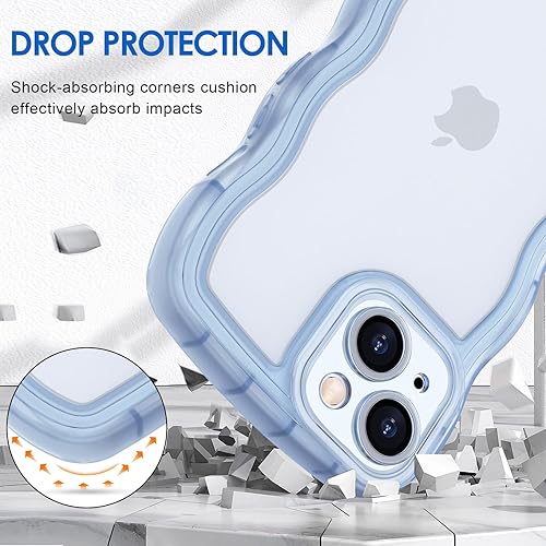 Miniatura 3 de Anuck Funda para iPhone 15 con borde ondulado, diseño trasero transparente, agarre antideslizante, lindo marco ondulado y rizado, a prueba de