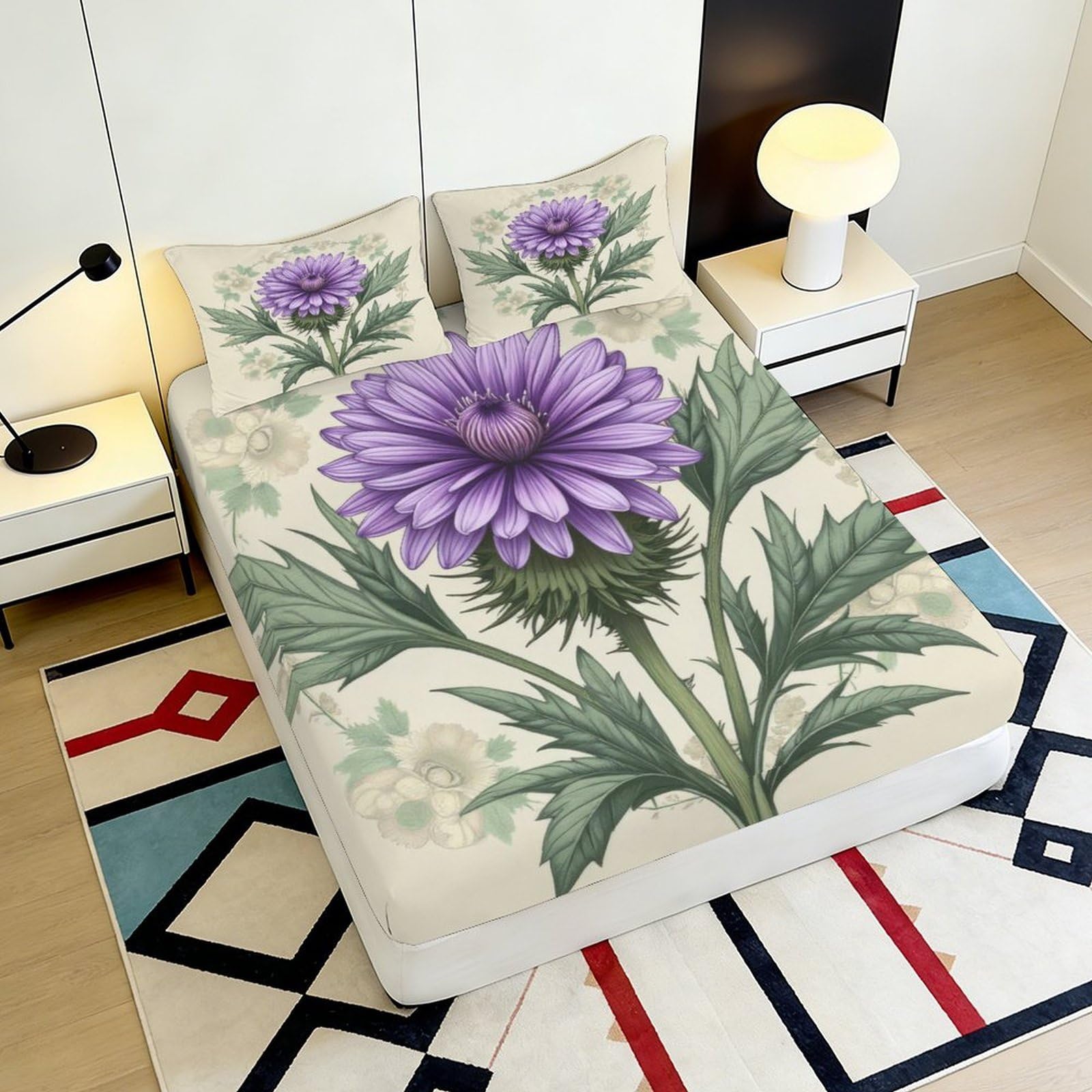 3D Printed Distel Fitted Sheet, Microfaser Bettbezug, rutschfest Heimtextil