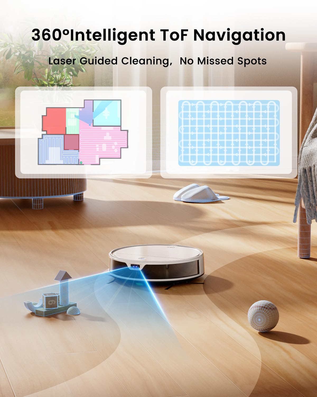 OKP Life Robot Vacuum and Mop Combo K5 Ultra Small Robotic Cleaner with ToF LiDAR Navigation, Stronger Suction, WiFi/App/Alexa Control, 170min Runtime, 500ML Dust Box, Ideal for Pet Hair and Home