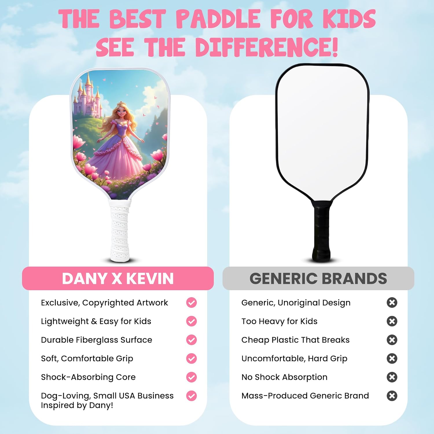 Kids Pickleball Paddle Designed for Ages 3–12 | Lightweight Fiberglass (0.37 lbs) | Small Grip for Easy Control | Fun Beginner Gift for Girls, Toddlers & Youth