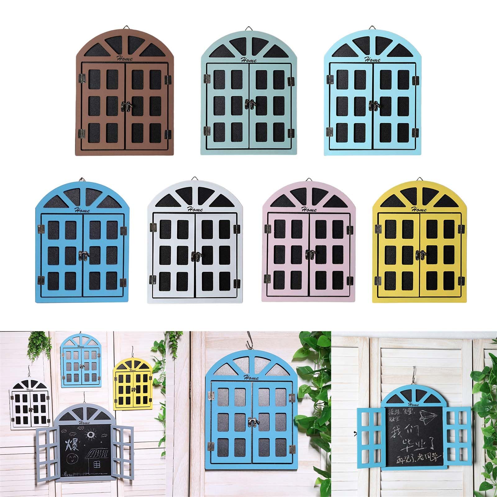 SZYDD Wood Window Wall Hangings Pendants False Window Blackboard Message Board Wall Decorations for Garden Outdoor Indoor Home Wall Mounted Window Blackboard Message Board Decoration