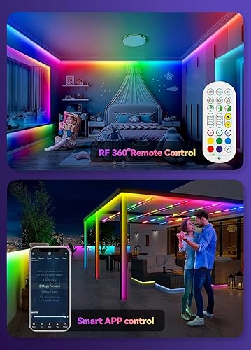 Miniatura 5 de Tira de luces LED IP67 RGB+IC de 50 pies para exteriores, impermeables, con control remoto RF y sincronización de música Bluetooth, cambio de color