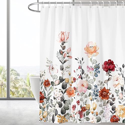 Miniatura 8 de Cortina de ducha de tela floral, cortina de ducha de baño, tela de poliéster impermeable de secado rápido, juego de cortina de ducha para baño,