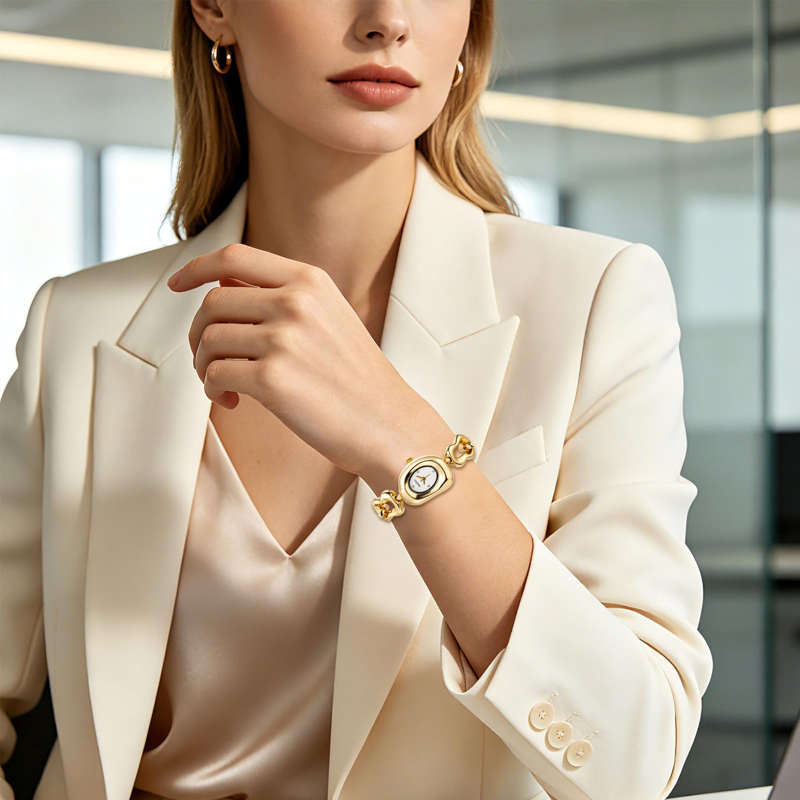 OIDEA Orologi da donna in oro al quarzo, cinturino irregolare vintage