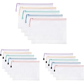 Meekye Pack of 15 Document Wallets A4 A5 and A6 Waterproof Document Folder A6 with Zip Mesh Plastic Folder for File Cosmetics Homework and Travel Accessories