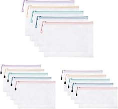 Pack of 15 Document Wallets A4 A5 and A6, Waterproof Document Folder A6 with Zip, Mesh Plastic Folder, for File, Cosmetics, Homework and Travel Accessories