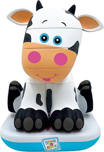 Stack-a-Roos Baby Cow by Salus Brands - Juguete apilable de animales, juguete educativo de aprendizaje temprano para bebés y niños pequeños, a