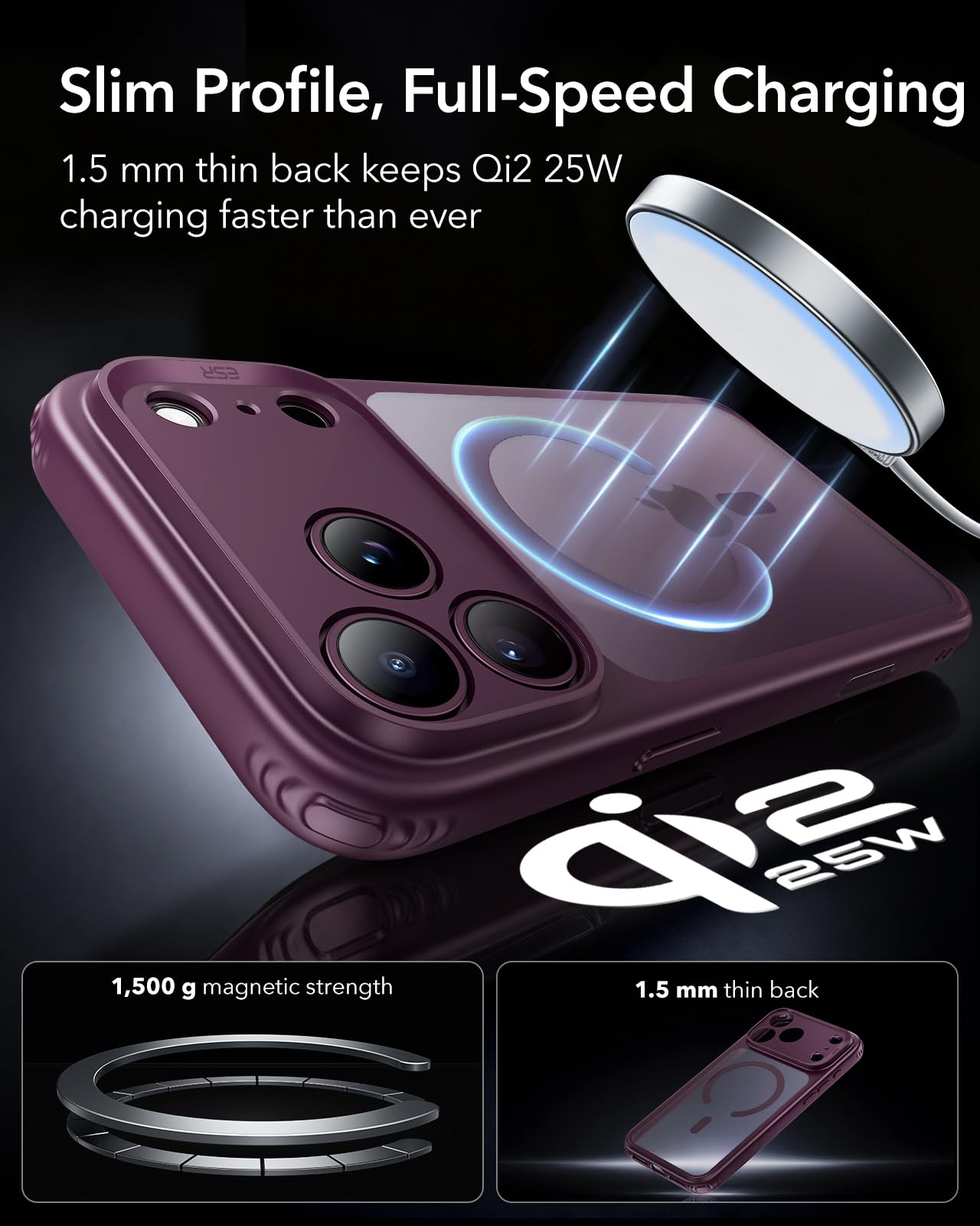 ESR Classic Hybrid for iPhone 18 Pro/17 Pro Case, Frosted Burgundy — Amazon image 5