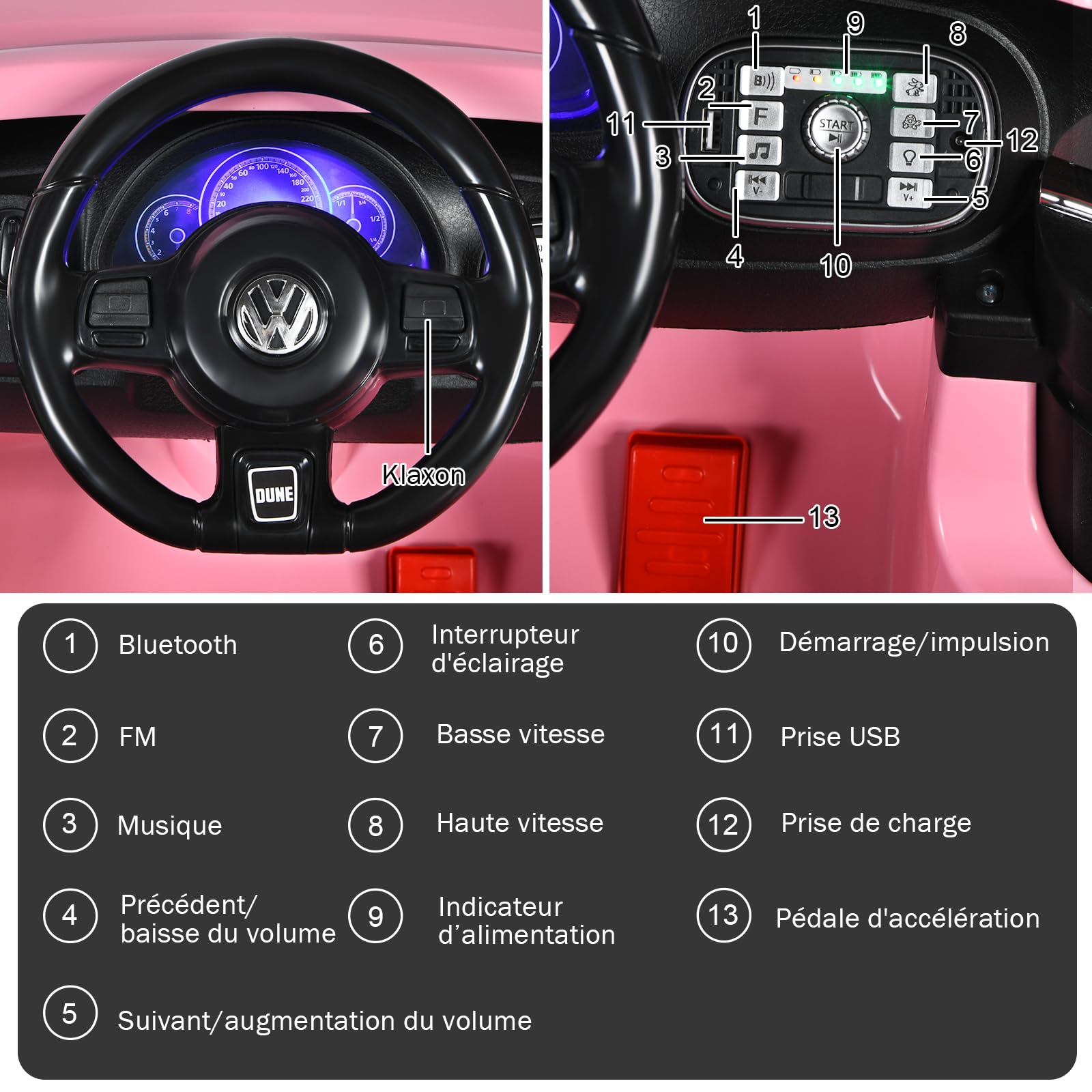 COSTWAY Volkswagen Beetle Voiture Électrique 12V Enfants avec Télécommande 2,4G, Véhicule Electrique avec Lumières & Musique, Démarrage Lent, Charge 30kg pour Enfants de 3-8 Ans (Rose)