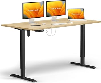 KRIEG HighDesk SMART Höhenverstellbarer Schreibtisch 160 x 70 cm I Schwarz + Ahorn - Elektrischer Sitz- & Stehtisch mit Tischplatte - Stehschreibtisch Elektrisch Höhenverstellbar