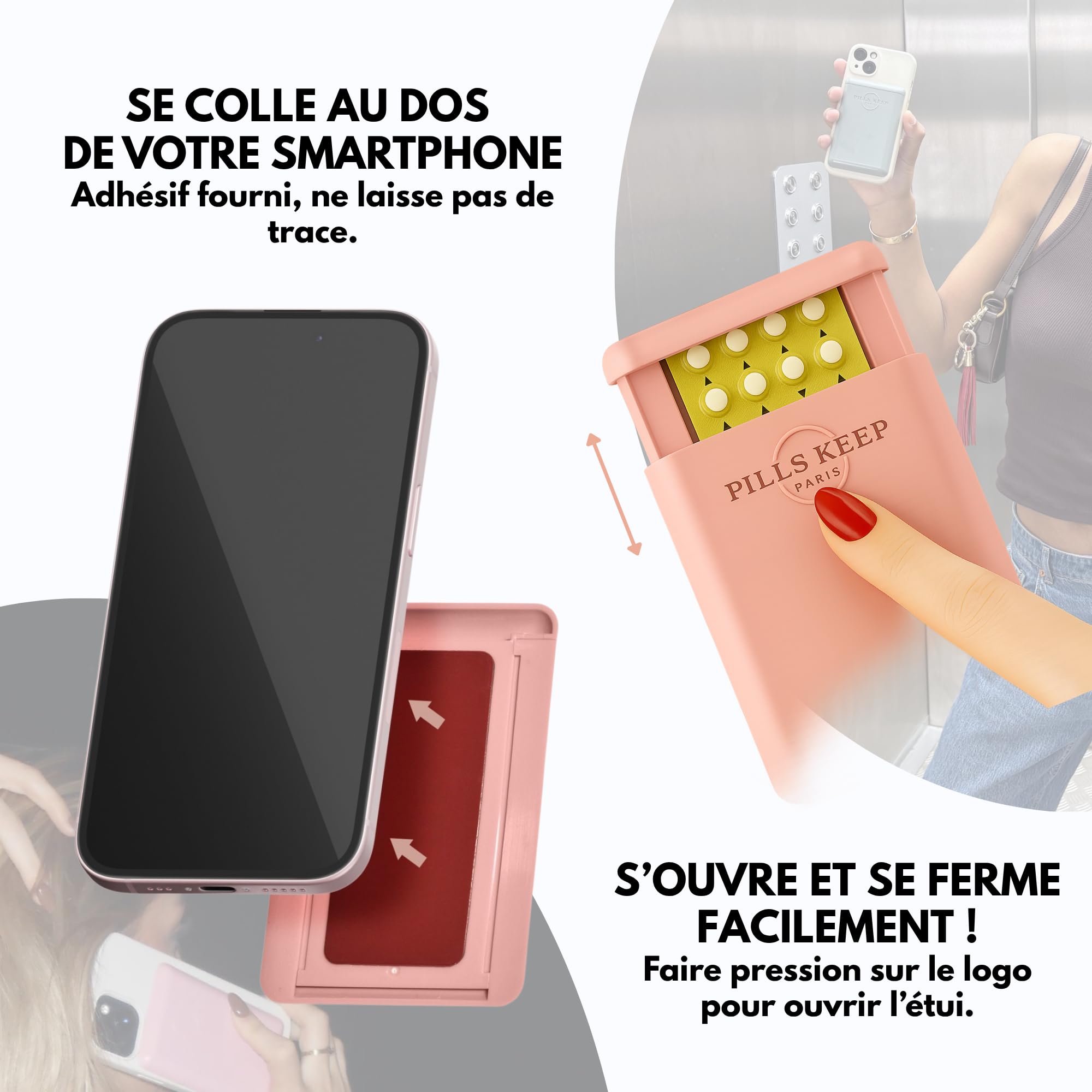 Etui pour plaquette de Pilule Contraceptive - A Coller sur téléphone ou sur Coque Smartphone - Pilulier Made in France - Pochette boîtier pour médicament, Carte bancaire, Carte d’identité - Rose