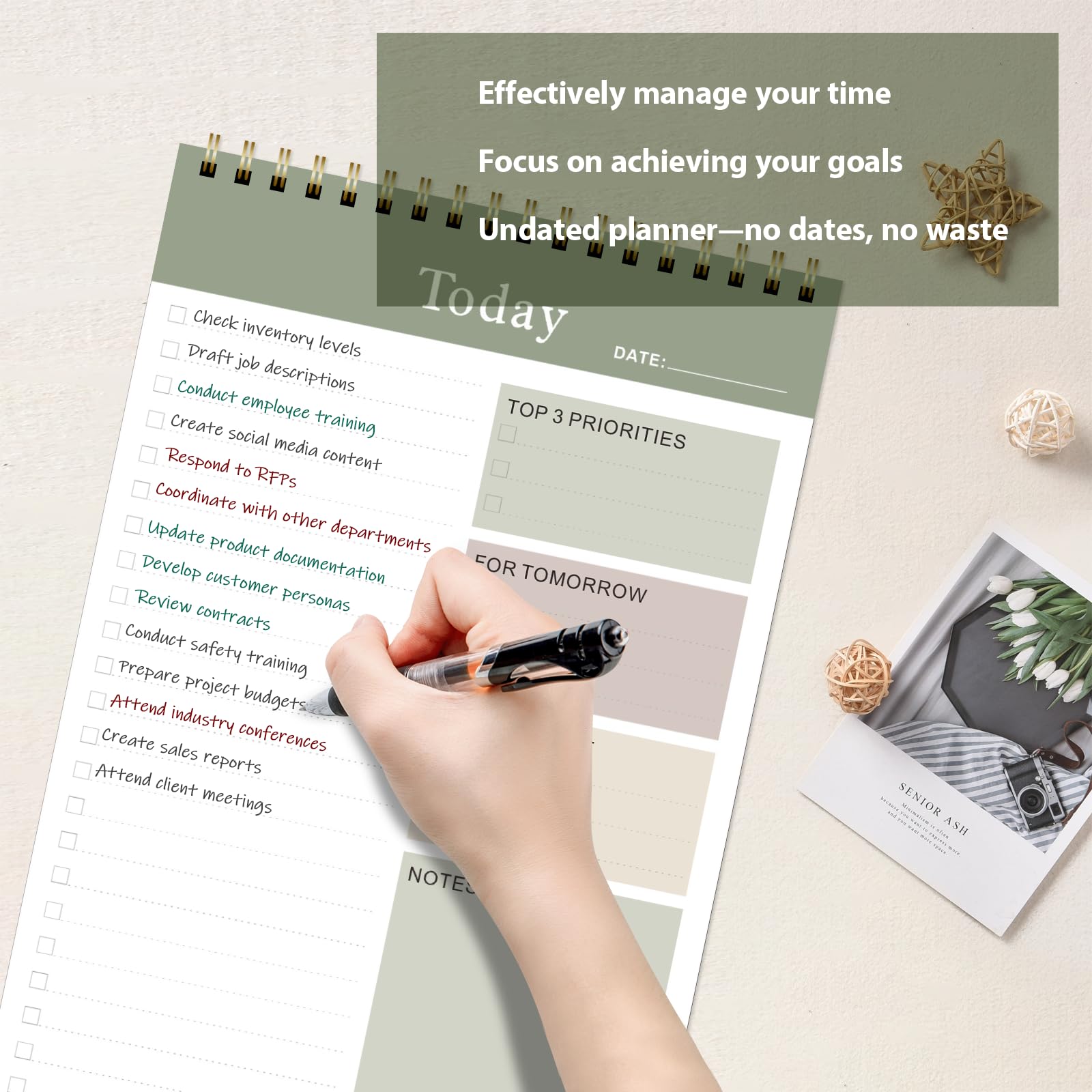 Bloc de notas de lista de tareas, cuaderno de lista de tareas para el trabajo con 52 hojas, cuaderno diario sin fecha con lista de verificación de tareas, bloc de notas para accesorios de escritorio