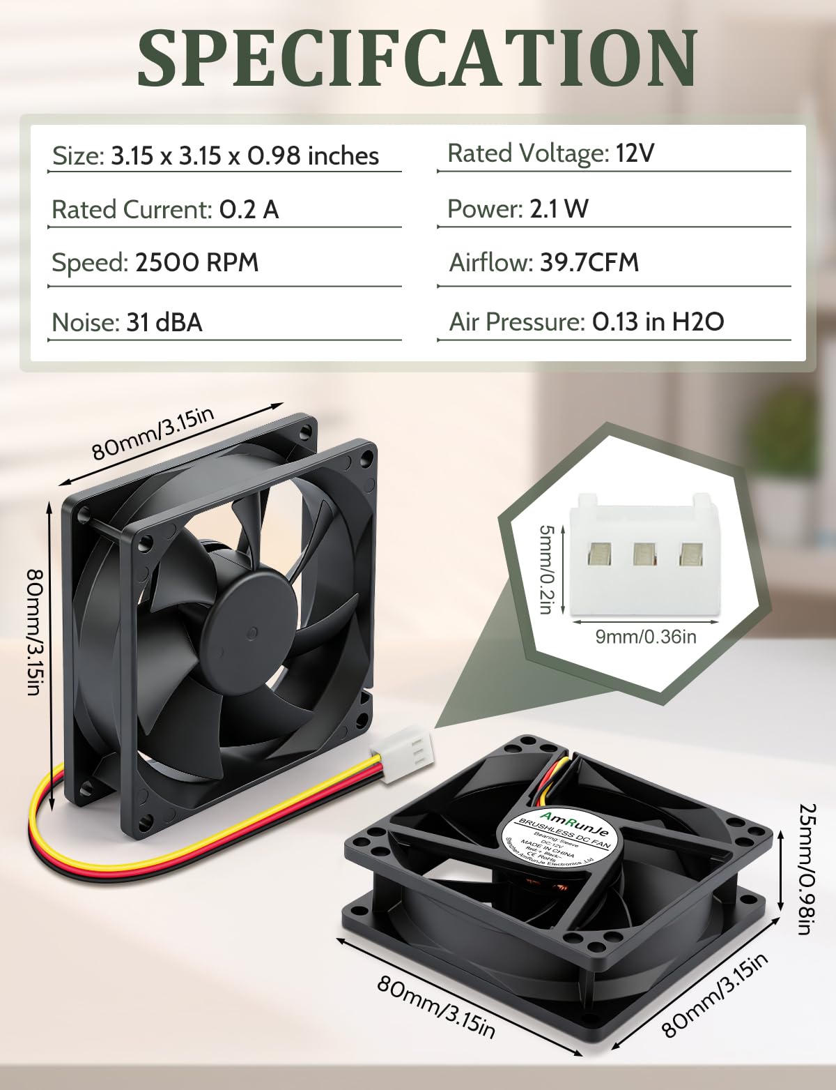 Bürstenloser Lüfter, 80 mm x 15 mm, Gleichstrom, 12 V, 3-polig, Geschwindigkeitsregelung, hohe Leistung für PC-Gehäuse, Computer, Wohnmobil, Kühlschrank, CPU-Kühler, Batteriebox, NAS, 2 Stück