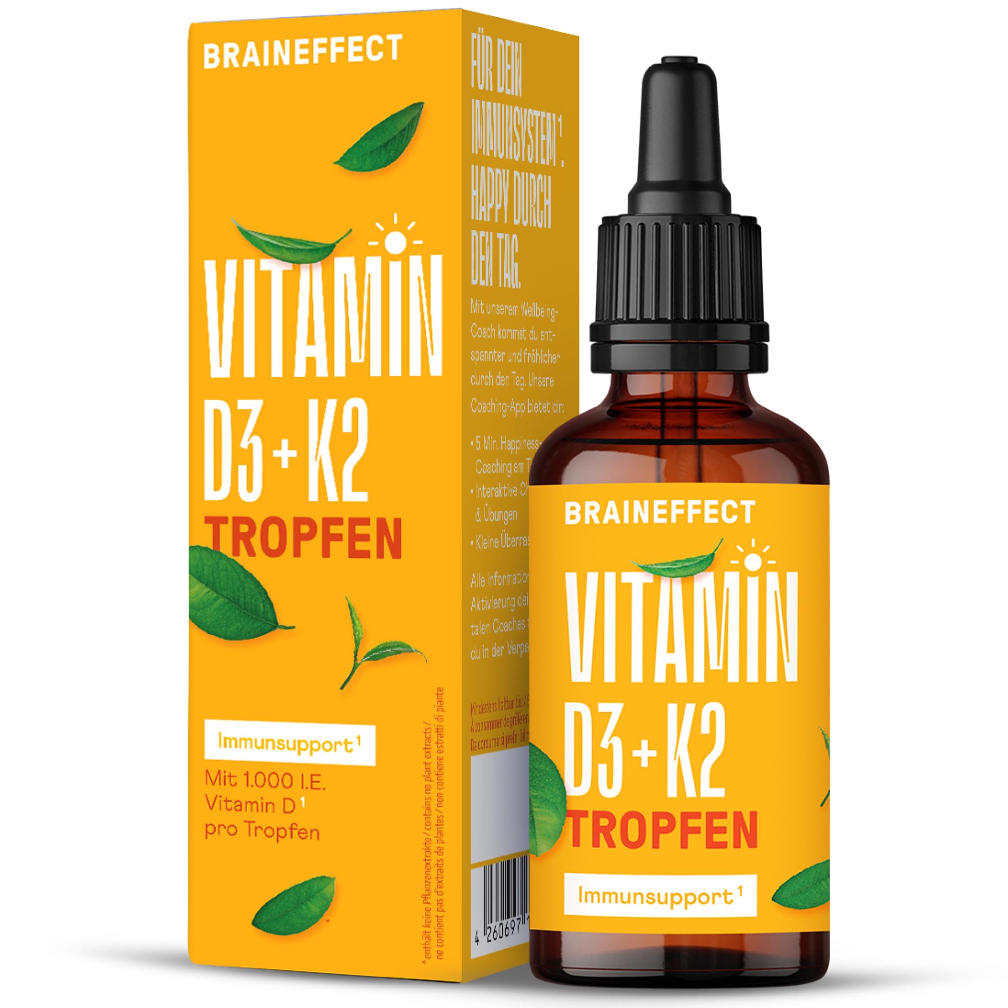 BRAINEFFECT Vitamin D3 K2 Tropfen – Hochdosiert, 500% Tagesbedarf