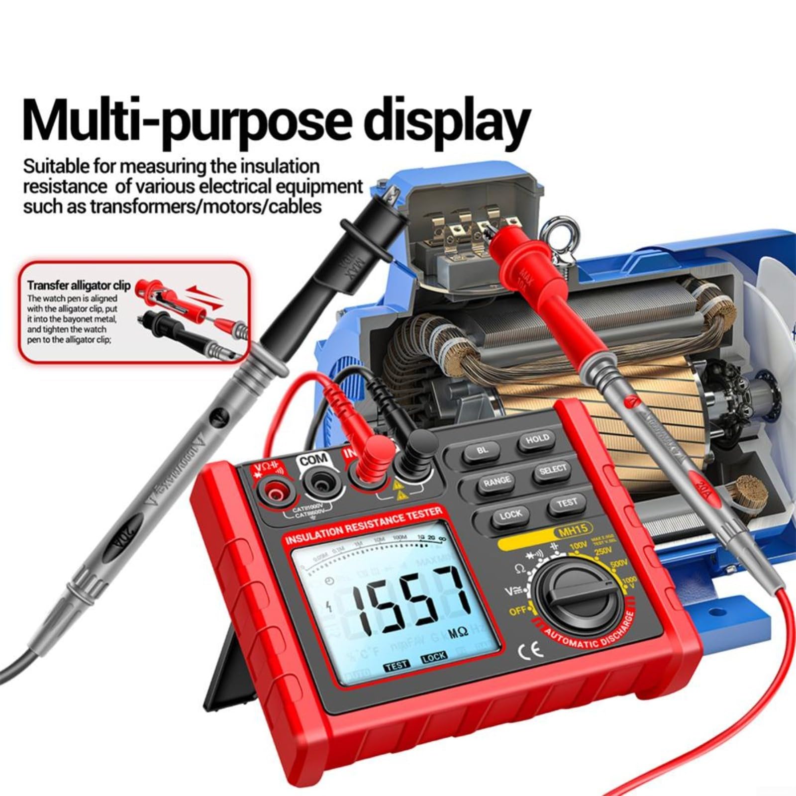 MH15 Digitaler Megohmmeter Isolation swiderstandsmesser LCD Tester 100 250 500 1000V 168 x 132 mm für Wartung Reparatur Prüfung usw
