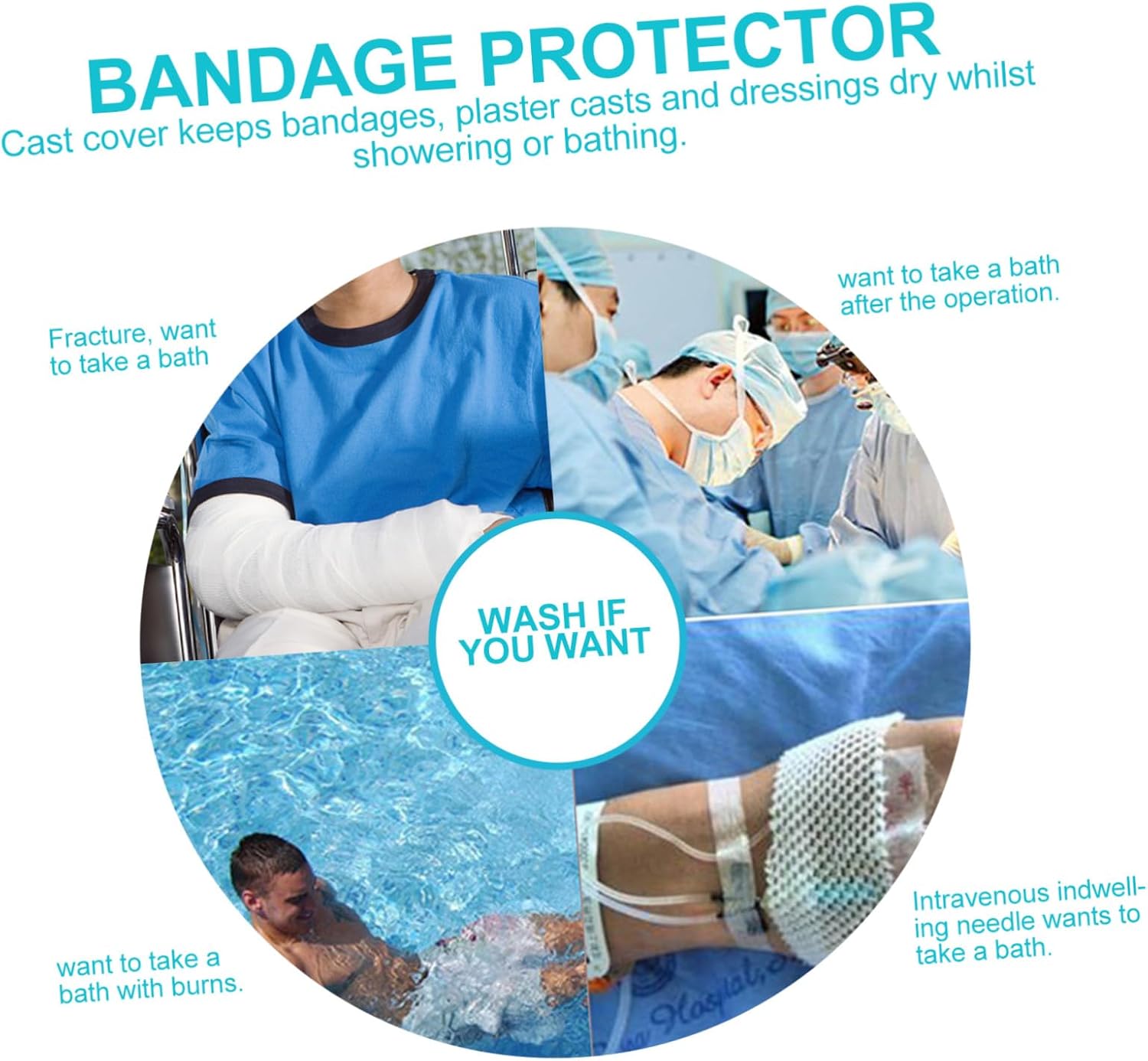 Arm Cast Protector Sleeve for Shower Reusable Blue Plaster Cover with Elastic Seal Comfortable Postoperative Sheath for Bathing and Arm Injury Care