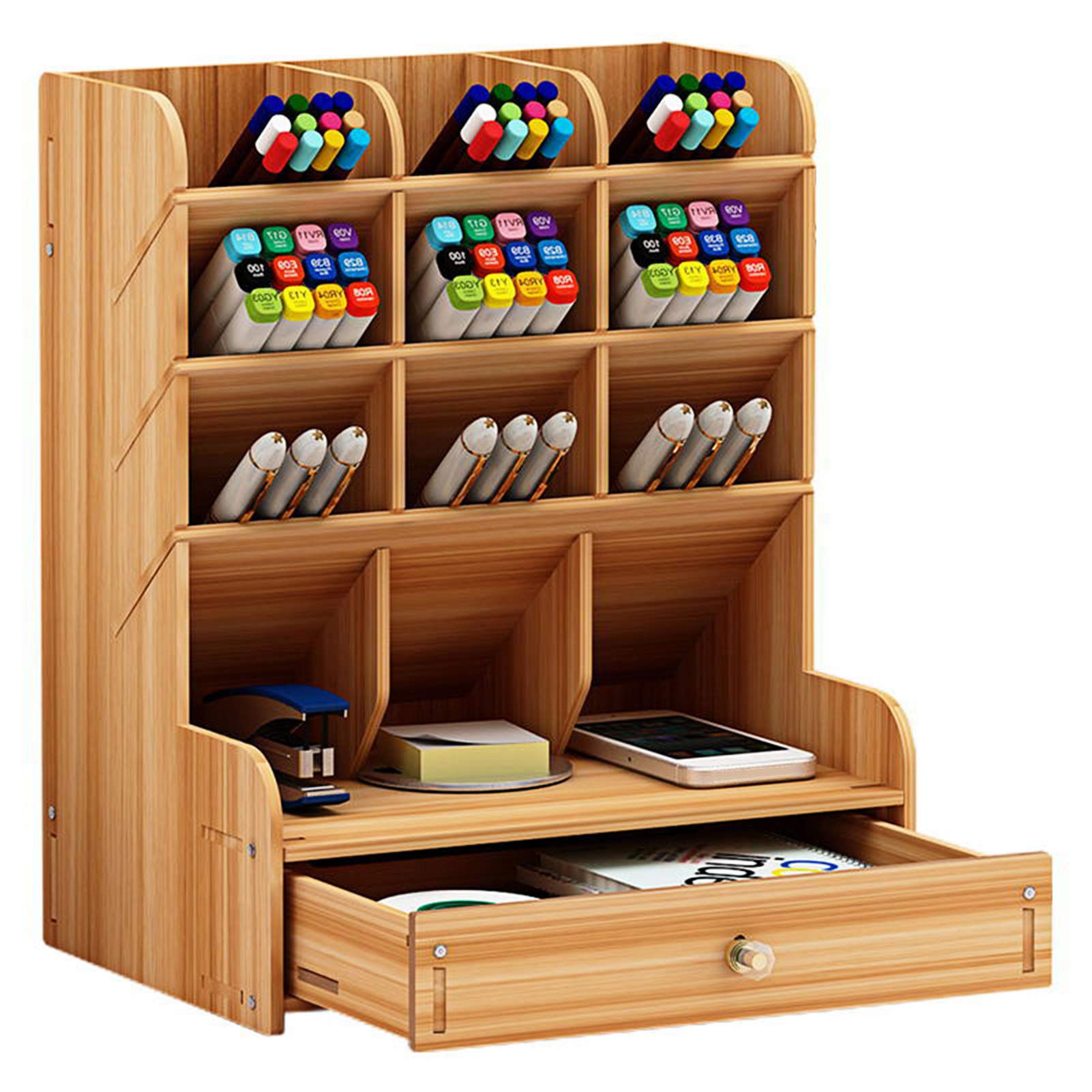 Boîte de rangement multifonction en bois HUIOP pour en finir avec un bureau encombré