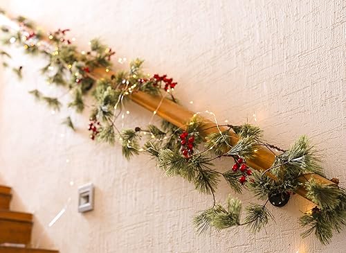 Miniatura 9 de MISSPIN Guirnalda de eucalipto con flores, 16 hermosas flores, decoración de guirnalda de eucalipto artificial y rosas, guirnalda floral para