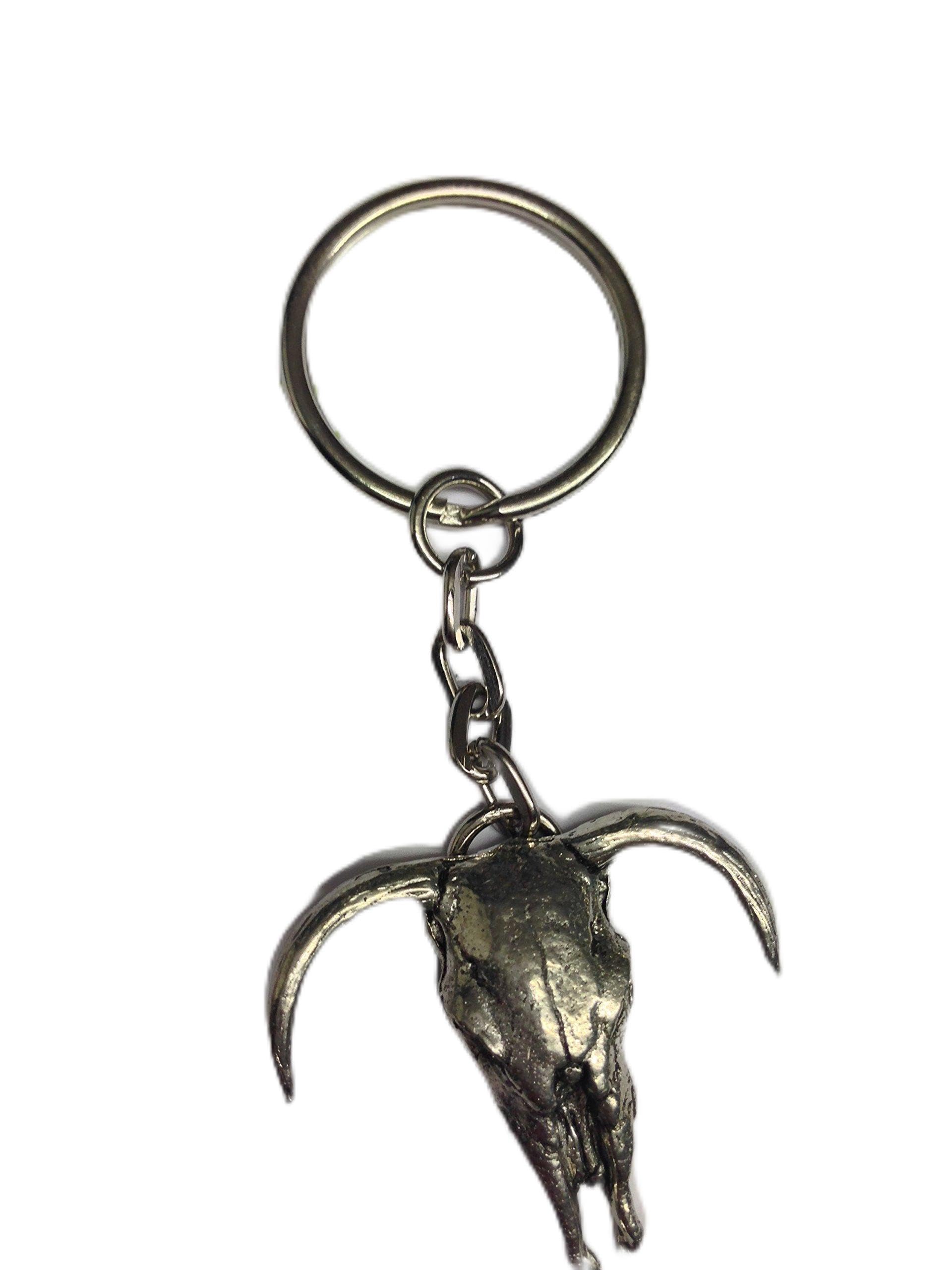 Prideindetails Silver Long Horn Skull Pp-W12 Made Of Fine English Pewter On A Split Ring Keyring
