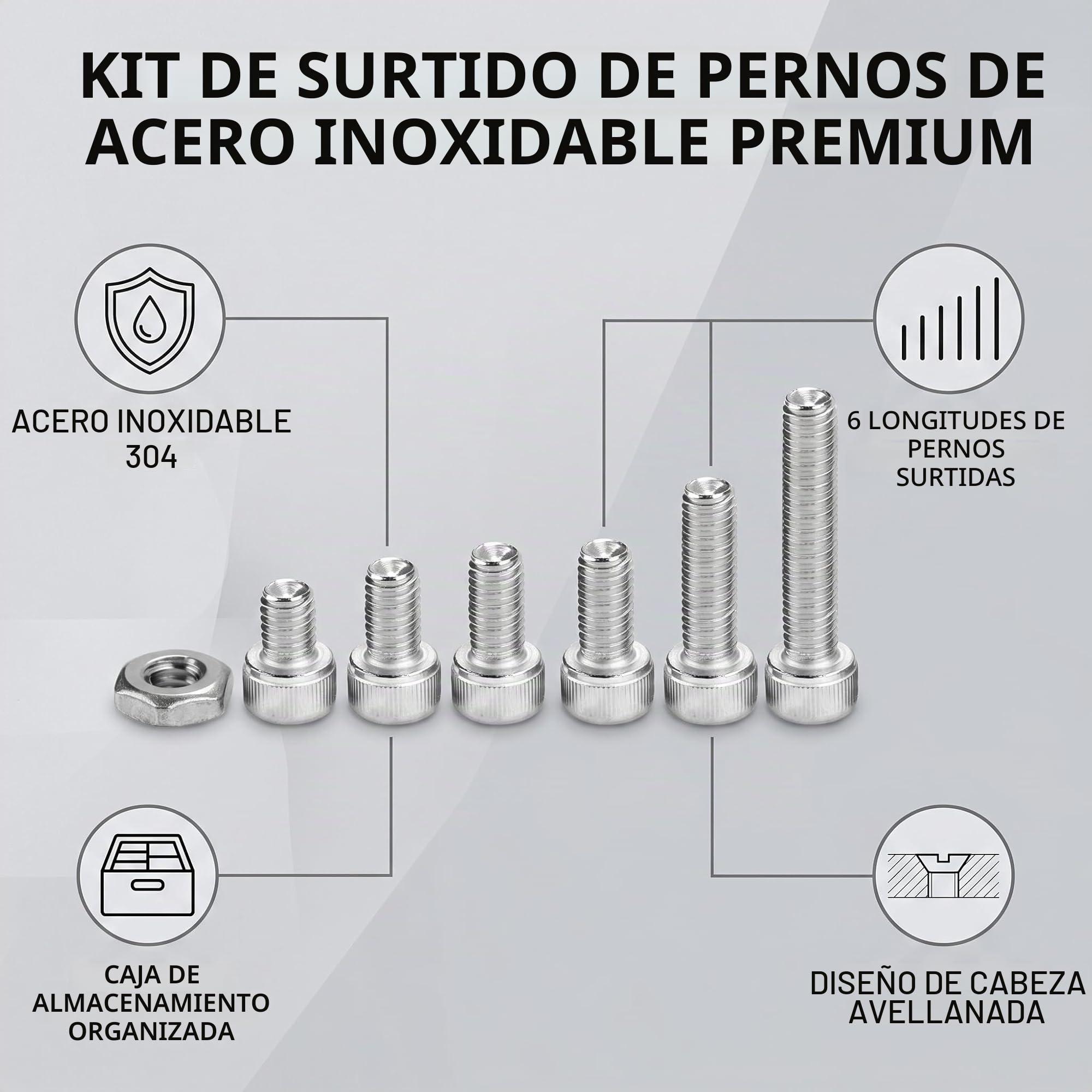 Tornillos de Cabeza Hueca Hexagonal Tornillos Cilíndricos Hexagonales Acero Inoxidable Estándar Británico Americano 90pcs 1/4-20UNC
