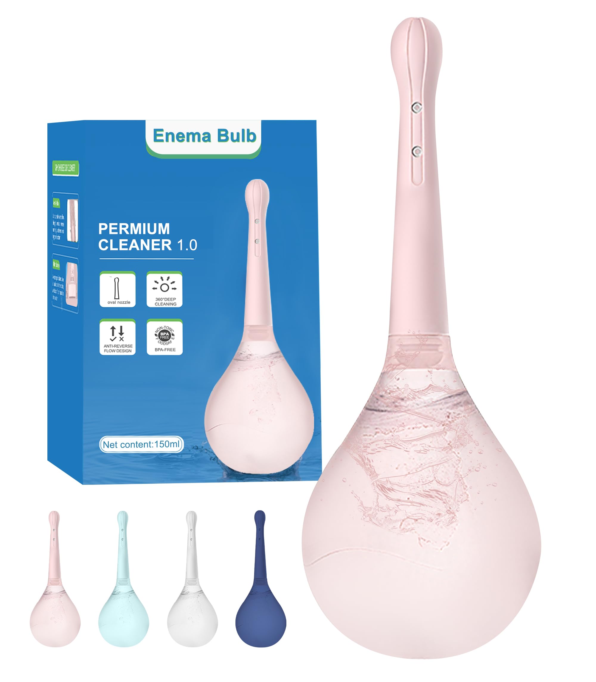 Anal Douche Enema Bulb kit - Shower Douche Anti-backflow Anal Cleaner with 5 Spray Holes enemas at Home for Constipation for Men for Women Blue 150ML(Pink)