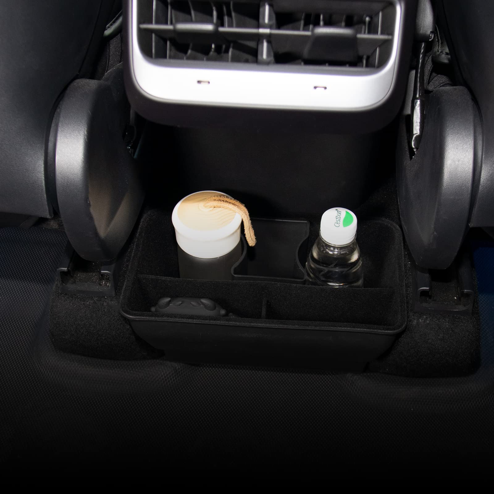 Tesla Model Y Rear Center Console Organizer ABS Flocking Backseat