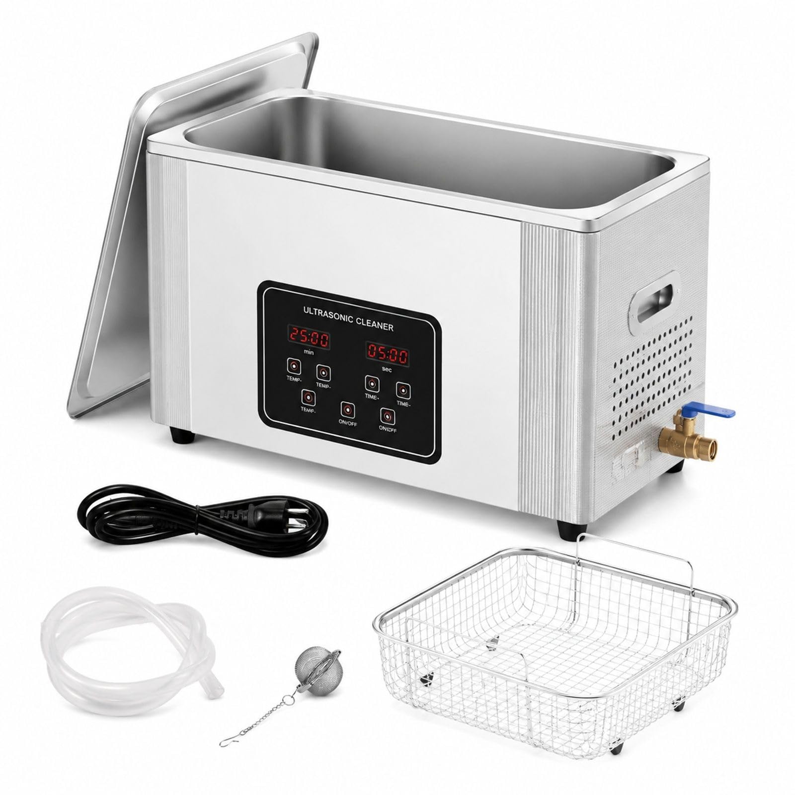 Nettoyeur à ultrasons 15 L 360 W 40 kHz avec minuterie numérique, chauffage, panier, cuve en acier 304 pour montres, lunettes, bijoux, outils