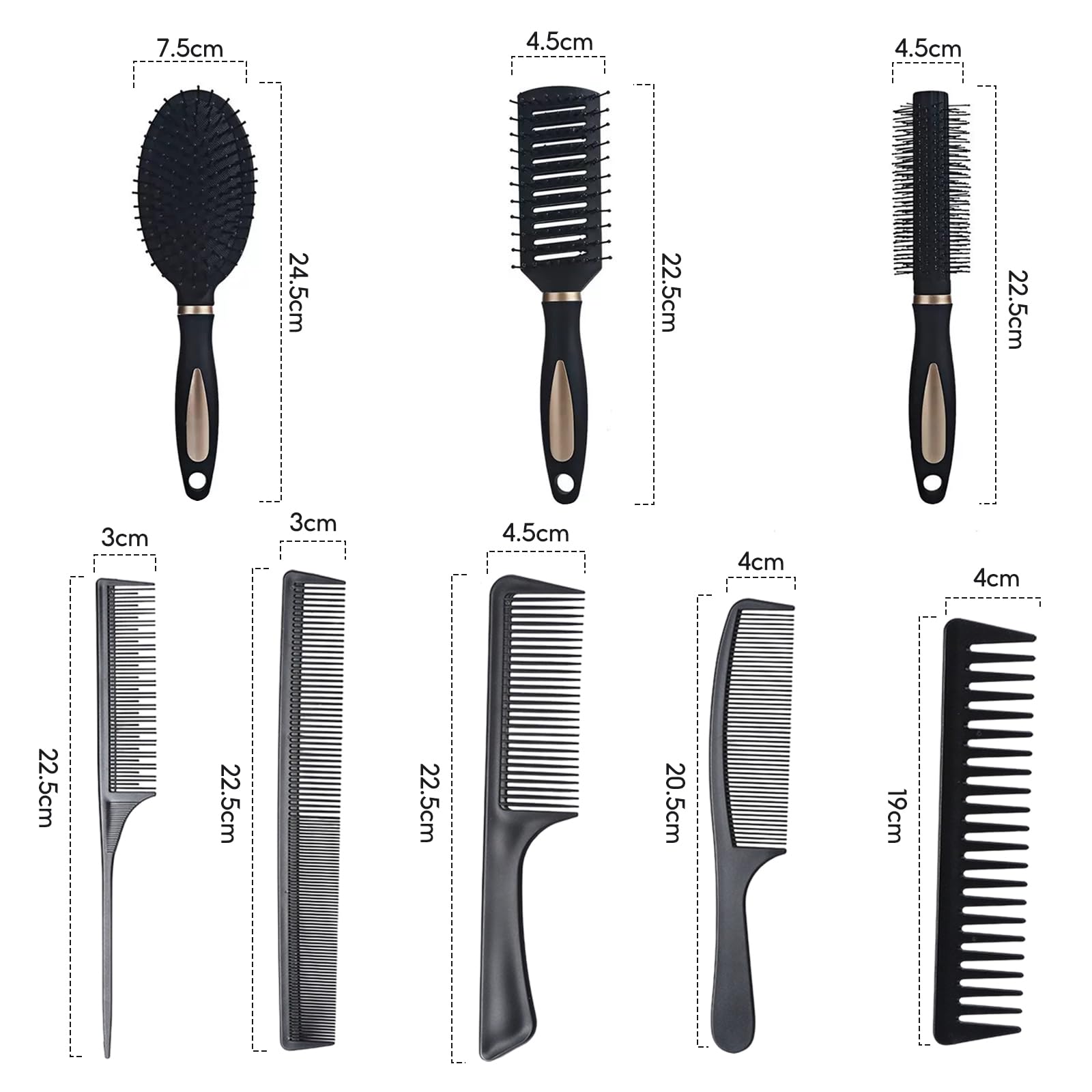 8 Pack Hair Brush Set, Professional Salon Hairdressing Styling Comb - Image 2