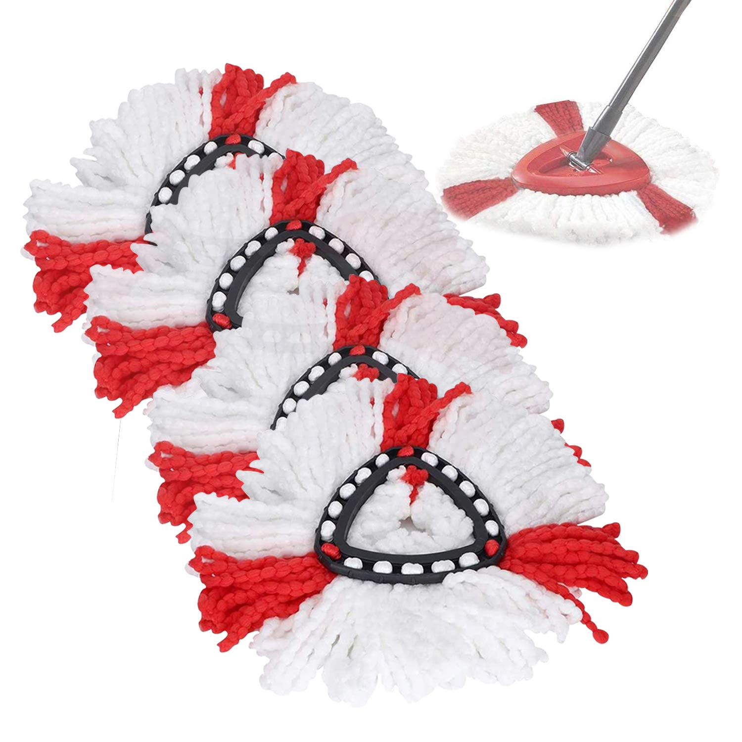 Nicemovic Red 4 Pack Mop Replacement Heads, Triangle Spin Reusable Mop Heads, Compatible With Vileda Turbo Mops Heads Replacement