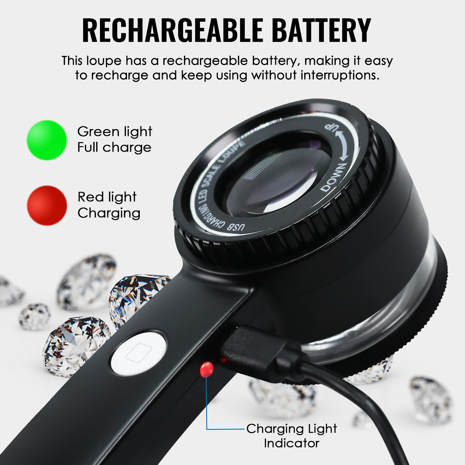 10 lupas de joyería con luz LED/UV, lupa recargable USB-C con cristal óptico K9, iluminación tricolor, escala extraíble, lupa profesional de joyería para monedas, sellos, electrónica