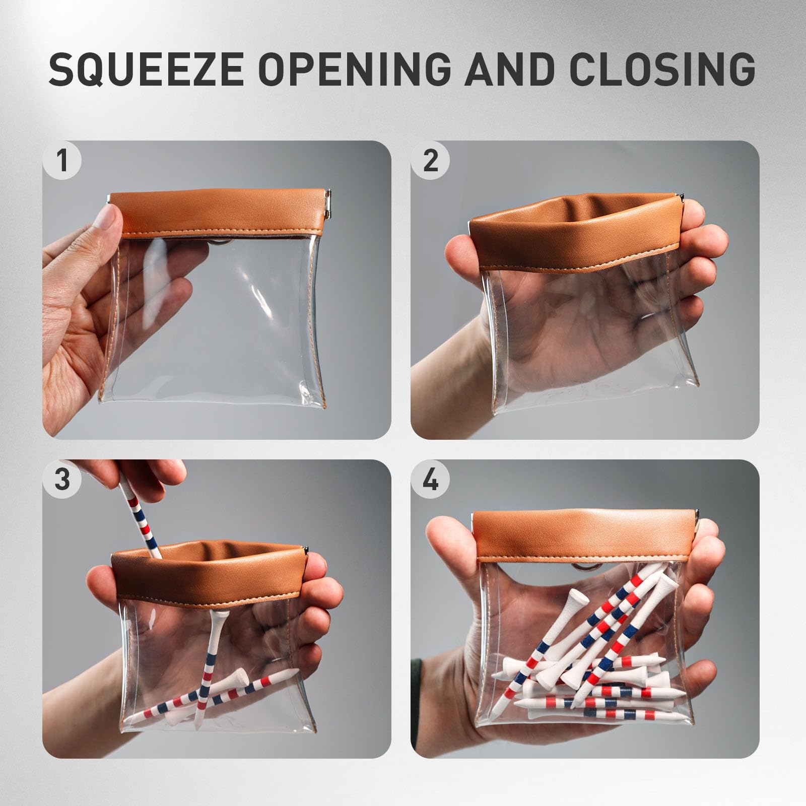 FINGER TEN Borsa porta palline da golf trasparente con tee in legno di bambù