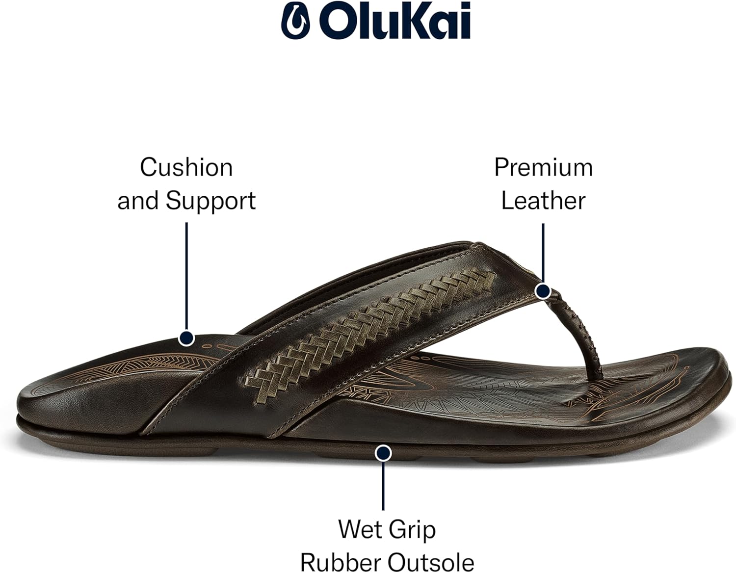 OLUKAI Mea Ola Mano Men's Leather Sandals, Everyday Flip Flops, Premium Materials & Intricate Details, Arch Support & Comfort Fit - Image 3