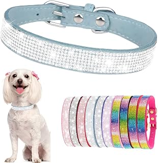 Hotlion Bling Rhinestone Dog Collar Cute Dazzling Crystal Diamond Puppy Kitten Pet Cat Collars for Small Dogs Boys Girls Light Blue M