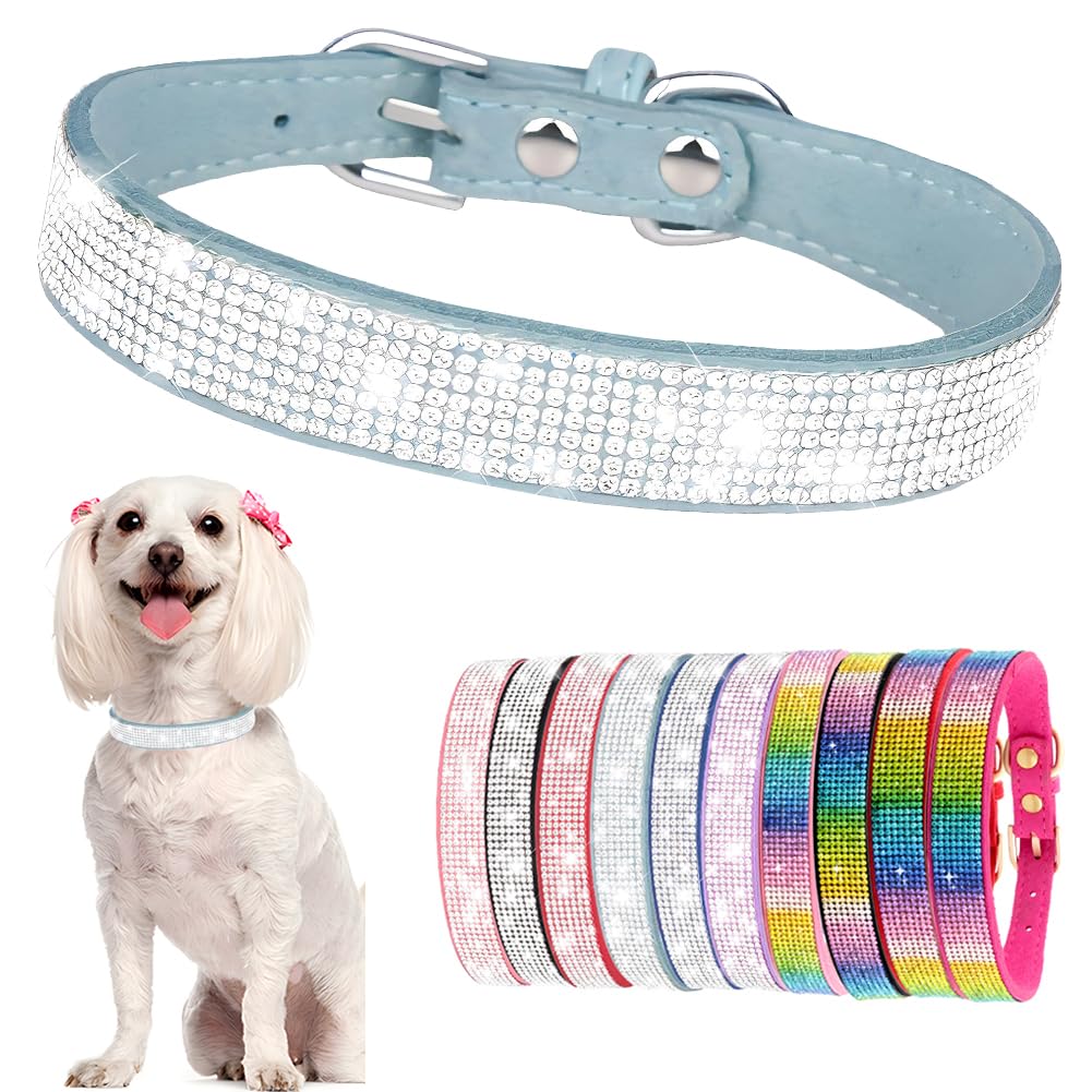 Collier pour chien et chat avec strass bleu clair Hotlion taille M pour vos balades
