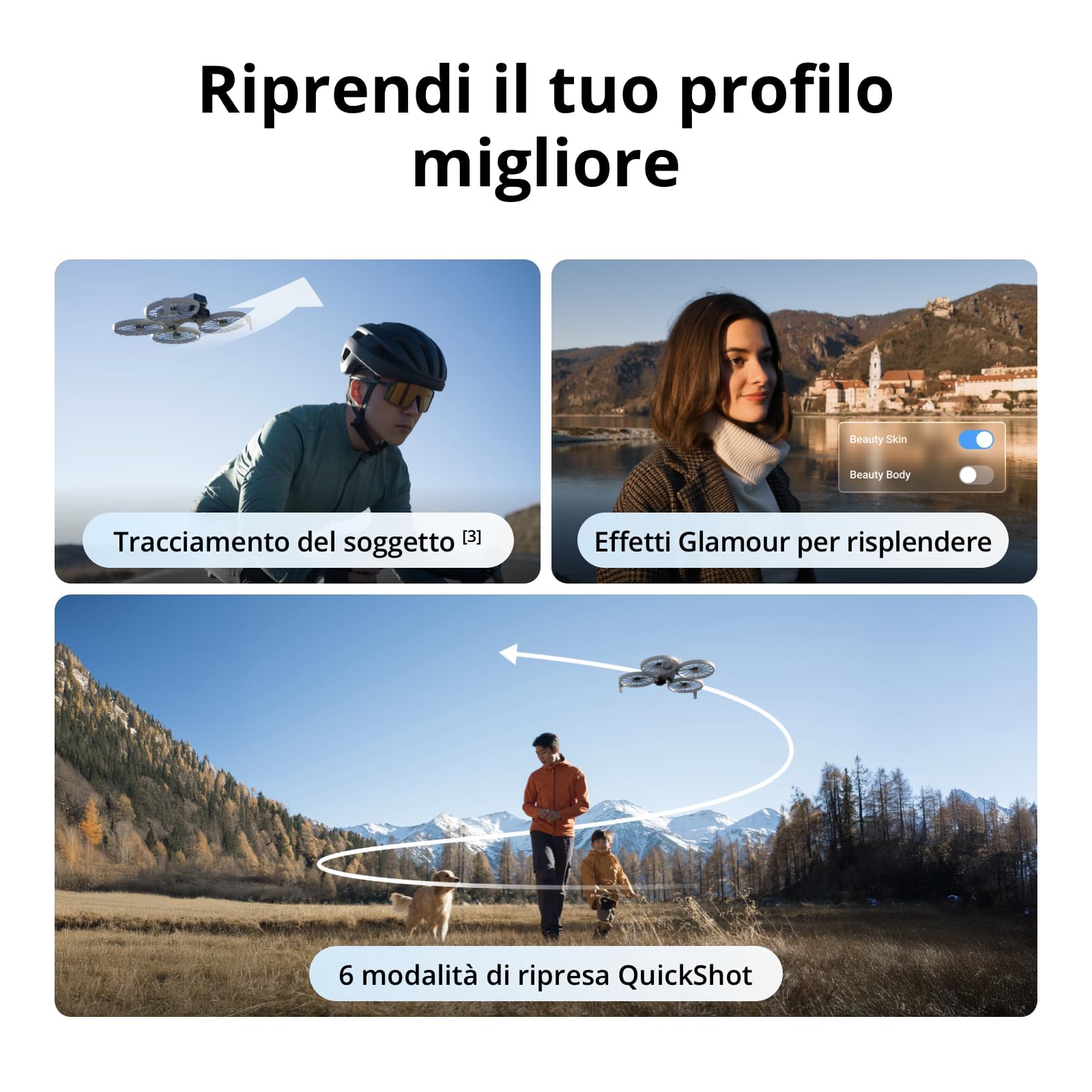 DJI Flip,Drone con fotocamera 4K adulto, mini drone con fotocamera, < 249g, funzione drone seguimi, 13km trasmissione video, avvio manuale, ritorno automatico, tempo di volo 31min, con grembiule
