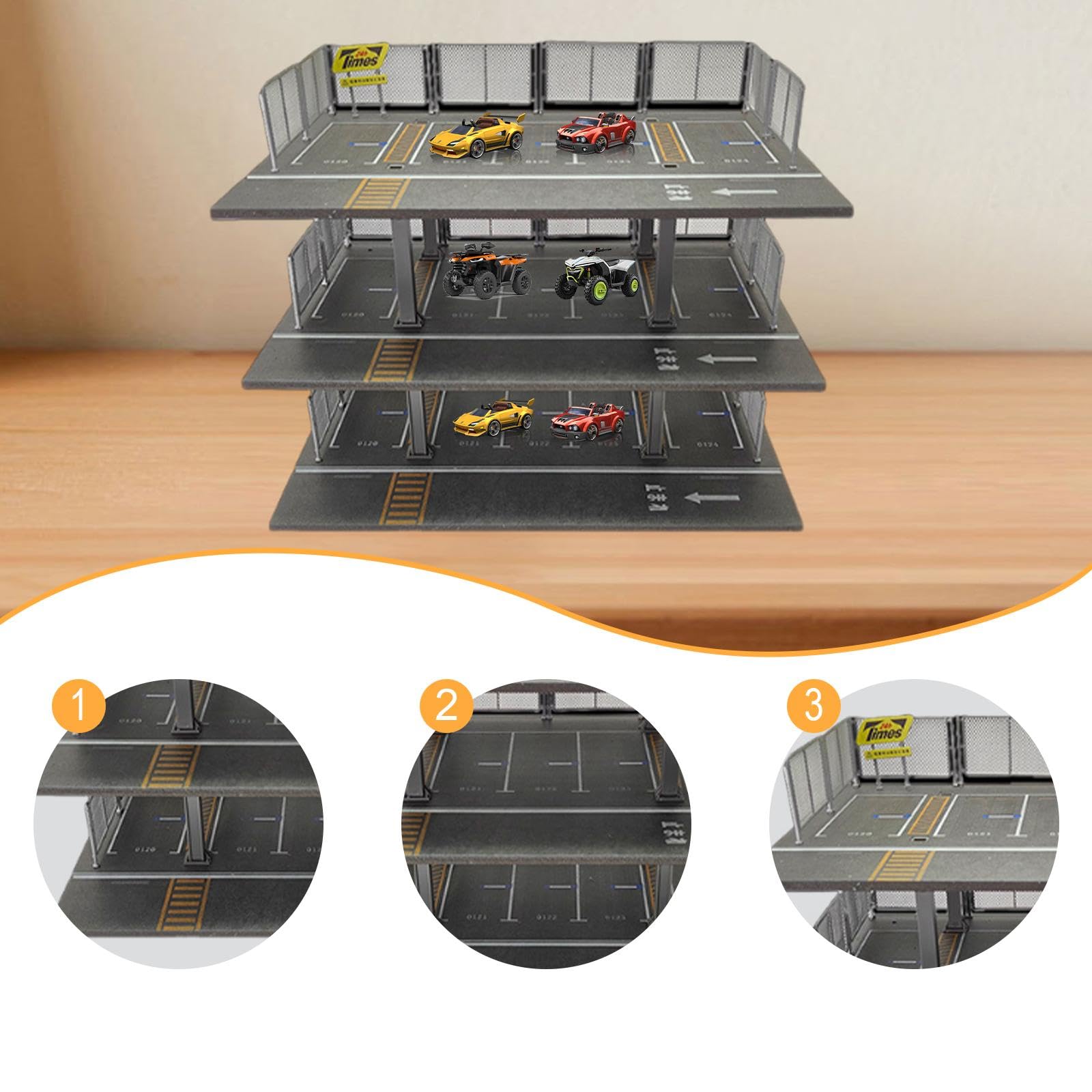 Milageto 1:64 Diorama Acryl Parkplatz 3-stufige Schaukasten Modell Geschenke Tabletop Decor Geschenke für Modellauto Leichtmetallautos Display, Japanisch 3-Schicht