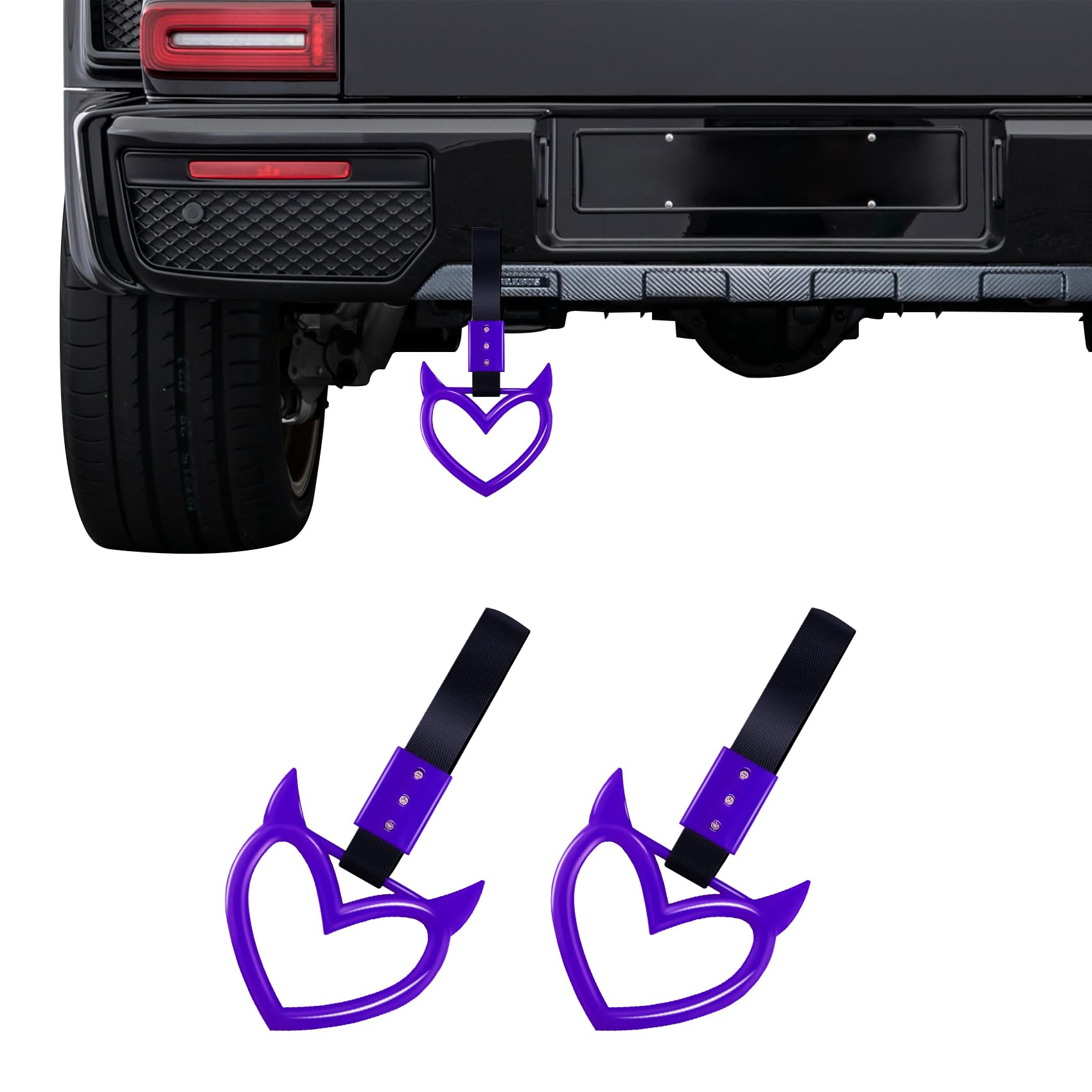 2PCS Devil Heart Handle Ring, Heart Hand Strap Drift Charm, Cute Heart-Shaped Warning Loops, Easy Installation Rear Bumper Warning Ring Decor, Interior Decoration for Car (Blue)