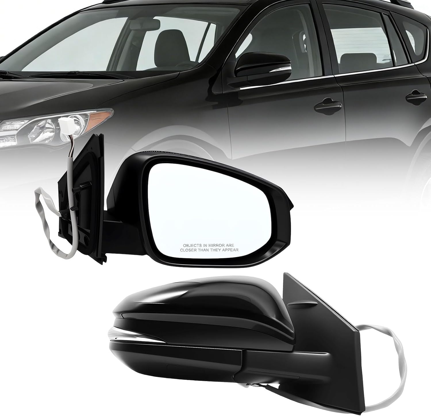 Right Passenger Side Mirror Assembly Compatible with RAV-Four 2013-2015 with Heated Turn Signal Light Power Manual Folding without Blind Spot Match TO1321310 Match Black (7Pins)