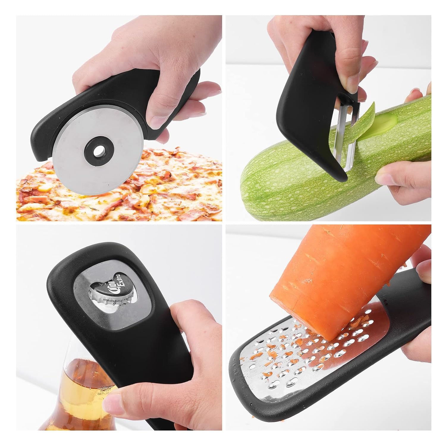 MORPICH 6-in-1 Stackable Kitchen Gadget Set with Cheese Grater, Garlic Mincer, Herb Cutter, Can Opener, Pizza Slicer, Peeler Versatile Stainless Steel Cooking Tools, Mini Brush 2