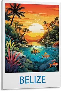 UnNiQ Belize Vintage Travel Posters 08x12inch(20x30cm) Canvas Painting Wall Art, Wall Decor Pictures Prints for Living Room Bedroom