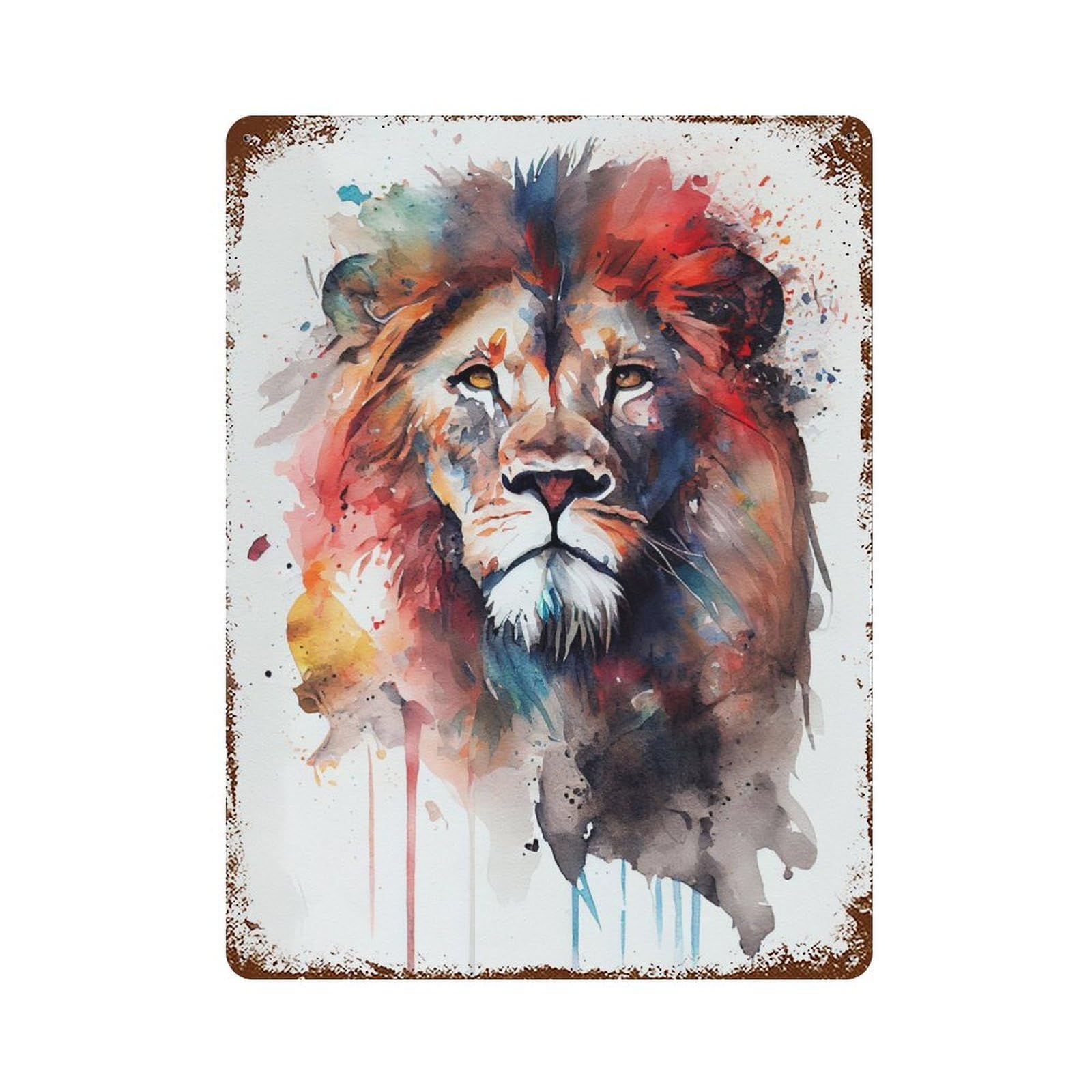 Garage Style Lion Watercolor Rustic Tin Plaque 15.7"x11.8", Classic Wall Plaque for Bar And Workshop