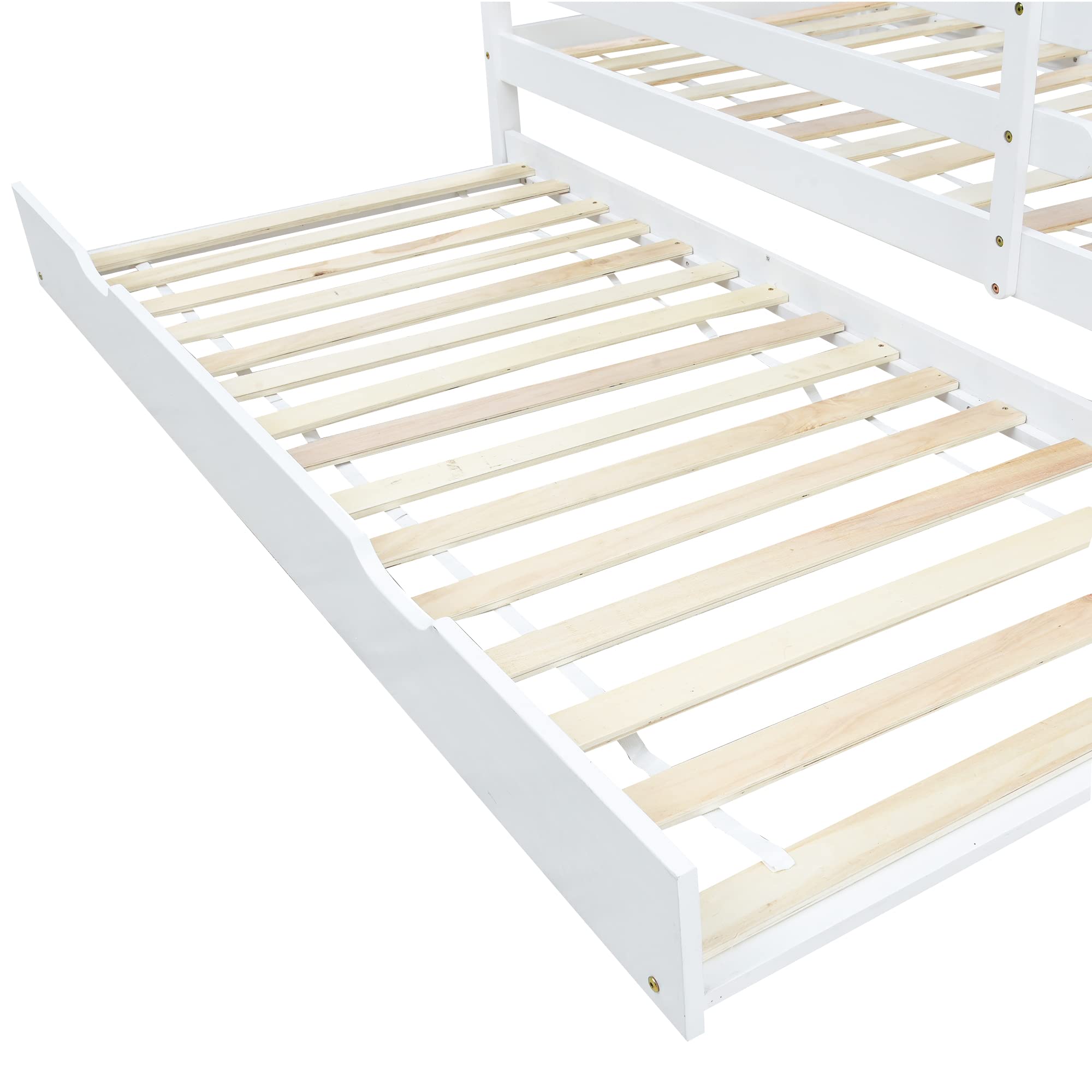 Cama infantil extraíble y deslizante con ruedas, madera maciza blanca, silla de techo natural (200 x 90 cm)