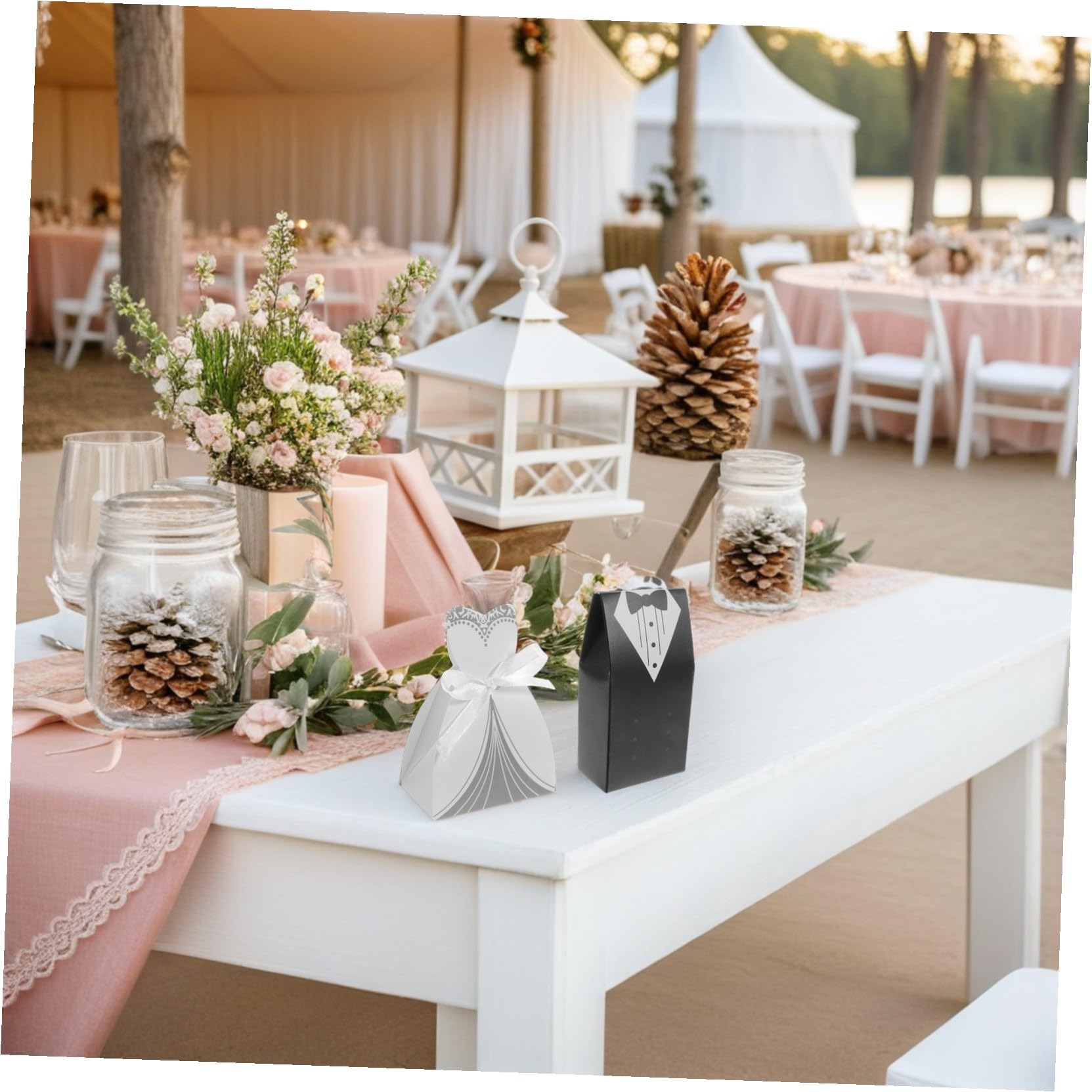WHAMVOX 200 Stück Hochzeit Süßigkeiten Geschenkboxen aus Papier Elegante Braut und Bräutigam Form Robuste Klappboxen als Tischdeko und Gastgeschenk für Hochzeitsfeier Vielseitig Einsetzbar
