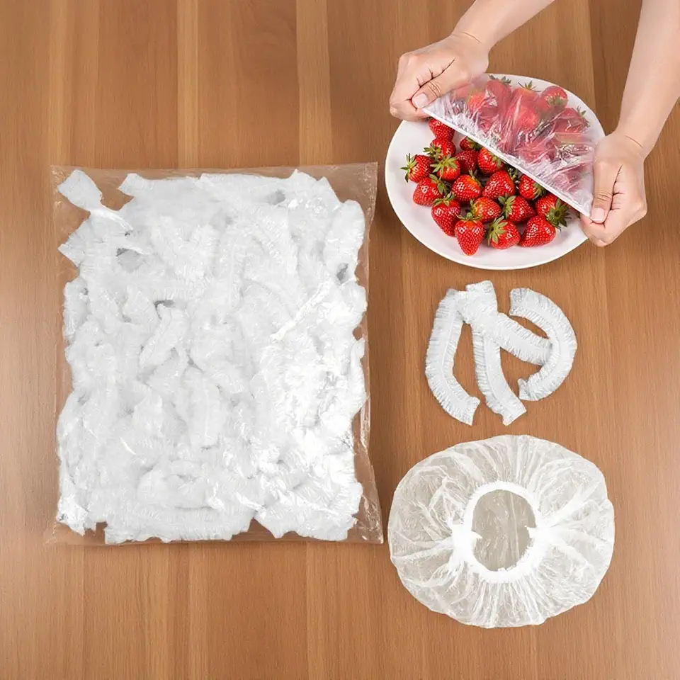 100 peças de capas elásticas reutilizáveis (28 cm), proteção de armazenamento de alimentos e frutas contra poeira, serve para piquenique ao ar livre para família, à prova de pão e toucas de chuveiro