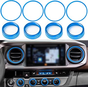Auovo AC knob Cover Trims and AC Vent Outer Rings for Toyota Tacoma Accessories 2016-2023 Interior Air Conditioner Vent Ring Cover Trims Air Conditioner Knob Rings 8pcs-Set Blue