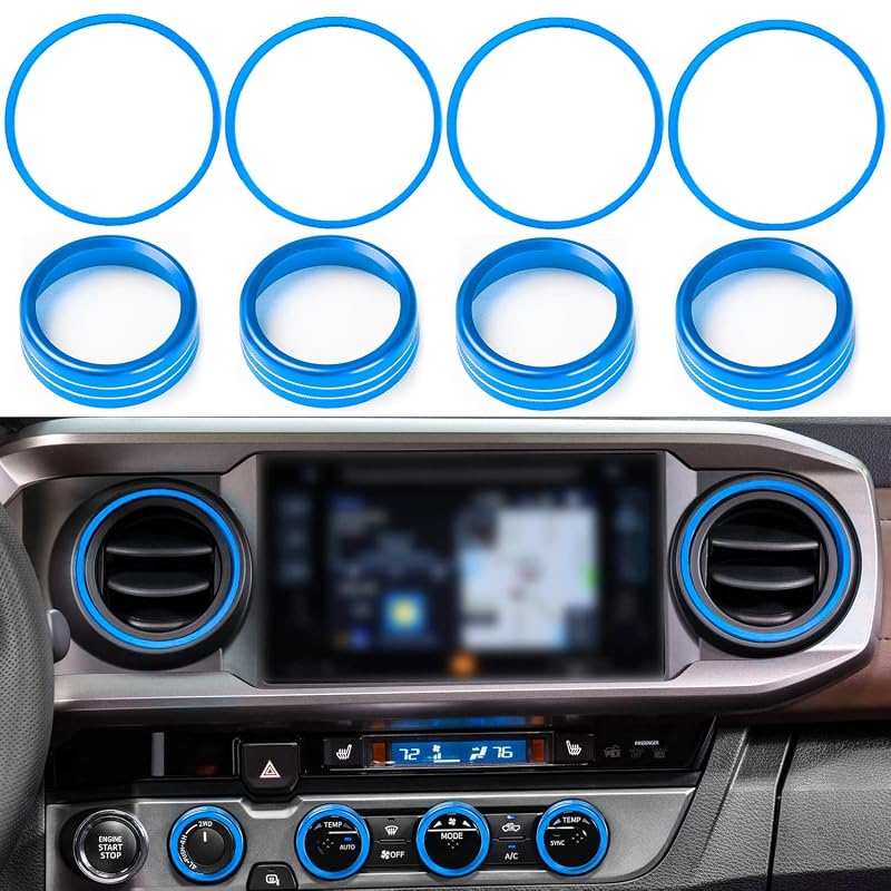 Kit de acabamentos para botões do ar-condicionado e saídas de ar Toyota Tacoma 2016–2023 auovo azul, 8 peças