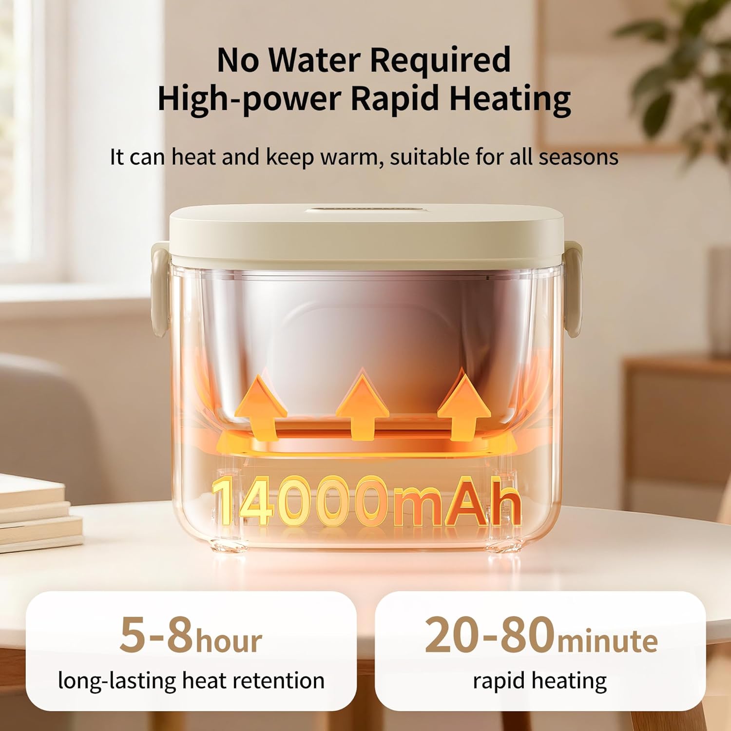 Electric Lunch Box Food Warmer: 800mL Cordless Electric Lunch Box for Adults, Long-lasting battery-powered,Easy to clean & Safe usage,Portable Fast Heating Lunch box for Car,Truck, Work,Travel