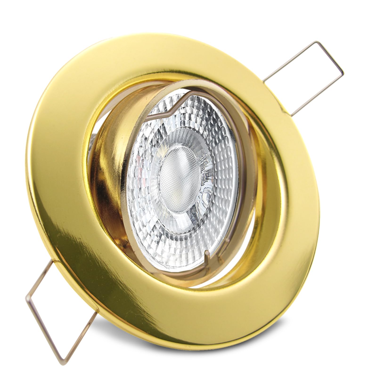 trendlights24 Decora LED Einbaustrahler flach 3 Step dimmbar 230V 5W 5x Set | Gold, rund, extra flach, 35mm ET, LED-Spot, 3 Stufen dimmbar, Warmweiß, 3000k, austauschbar, Einbauleuchte, schwenkbar